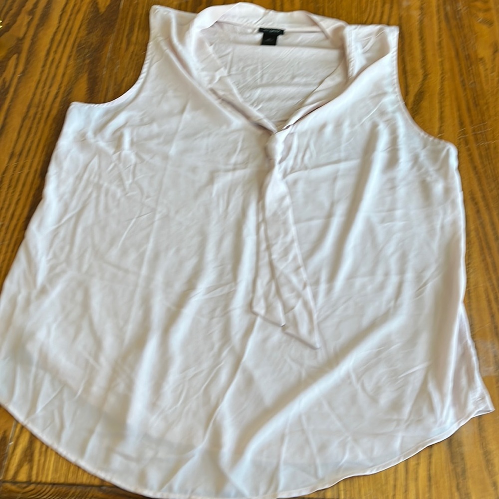 Ann Taylor Pale Pink Tie Neck Lightweight Sleeveless Blouse Size XL